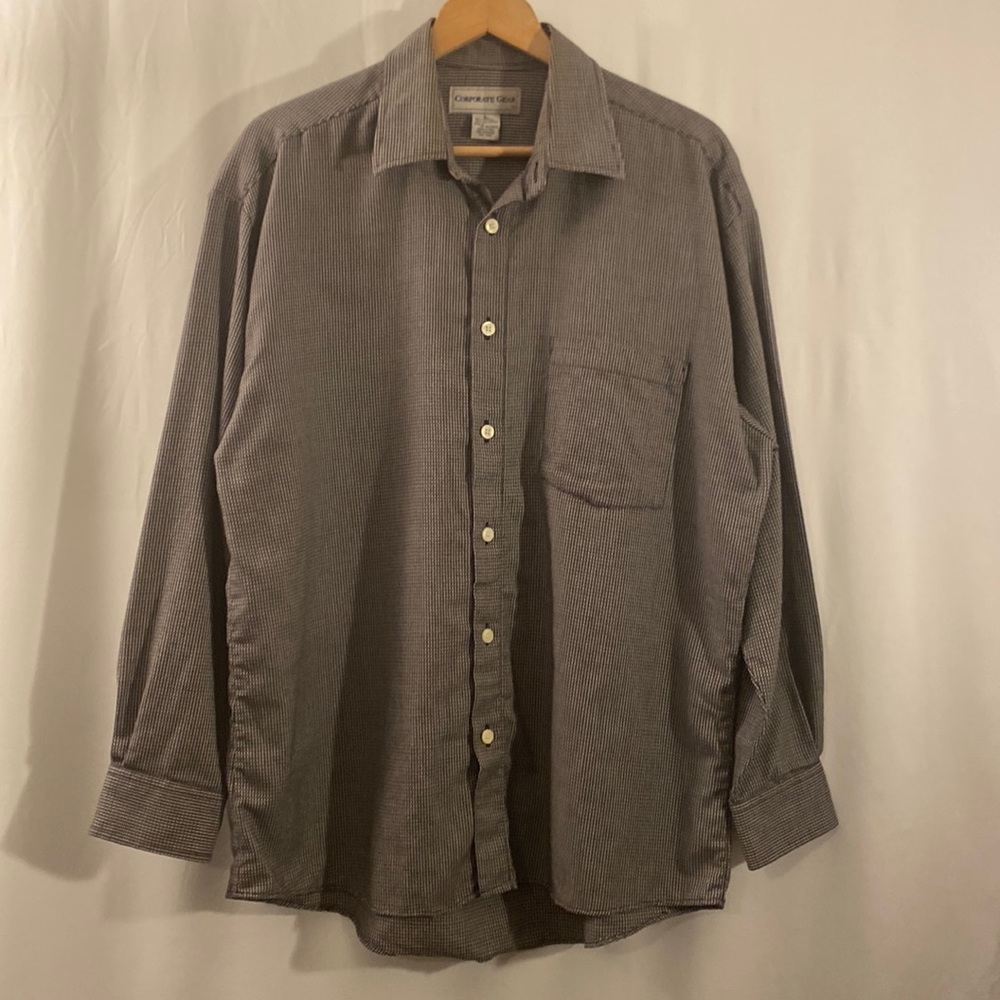 Corporate Gear Men’s Long Sleeve Button Shirt Black White L 16 1/2 Chest Pocket